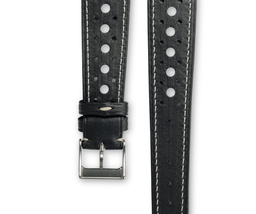 Smooth Rally Barenia deep black leather watch strap - cream stitching - LUGS brand